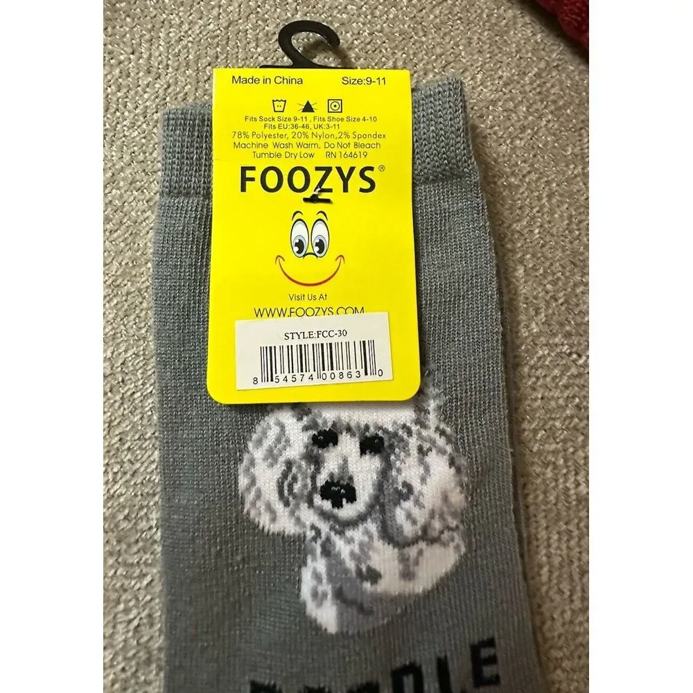 New 1 Pair Poodle Dog Crew Socks‎ Women's Size 9-11 Foozys